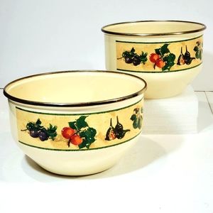 2pc Lot Basics Tools Of The Trade Enameled Steel Metal Mixing Bowls Fruit Design